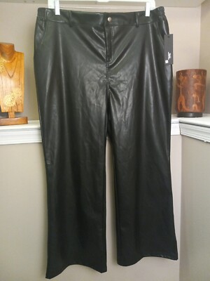 MCEDAR Women's Faux Black Leather Straight Leg Pocket High Waist Pants Size 2X