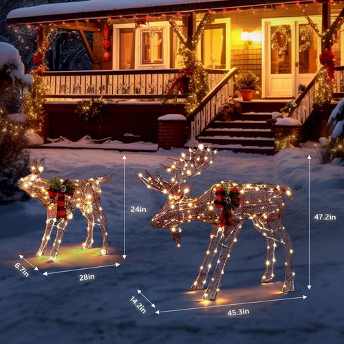Christmas Lighted Reindeer Family Outdoor Yard Decoration Lighted Brown Deer Set - Picture 4 of 7