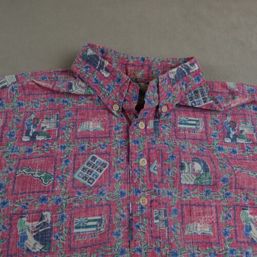 Vintage Reyn Spooner Hawaiian Shirt Mens M Red Tropical Traditional 1983 - Picture 2 of 18