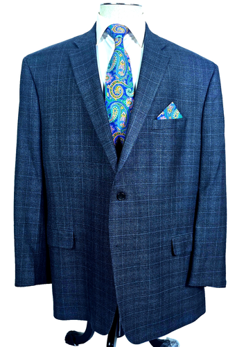 Jos. A. Bank Signature Silk & Wool Sport Coat Blue Check 50 Long - Picture 2 of 10