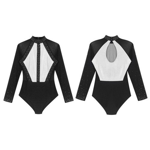 Womens Gymnastics Acrobatics Leotard Long Sleeve Ballet Color Block Dancewear - Picture 34 of 91