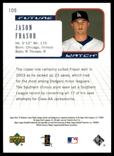 2004 SP Authentic #109 Jason Frasor #/999 - Picture 2 of 2