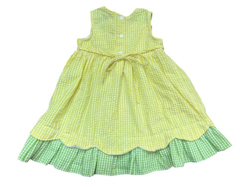 Girls 24M Rare Edition Yellow Green Gingham Seersucker Floral Accent Dress - Picture 6 of 7