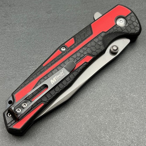 MTECH Red Rubber Fast Ball Bearing Flipper Button Lock EDC Folding Pocket Knife - Picture 6 of 9