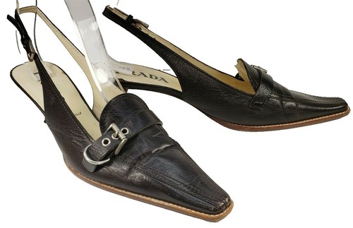NWT Women's Prada Leather Slingback Ribbon Bow EU37.5/US7.5