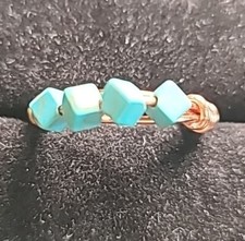 NEW Handmade Wire Wrapped Ring Coppertone Statement Turquoise Beaded Size 8