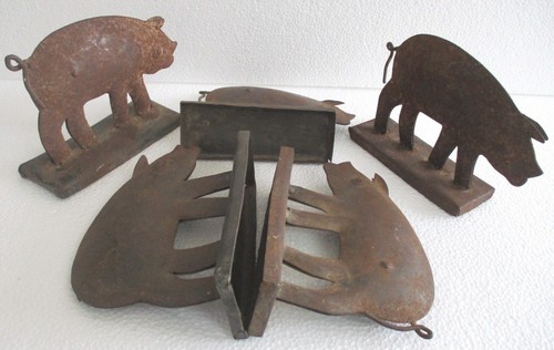 ANTIQUE LOT OF FIVE PIGS / HOGS , IRON HAND MADE - Picture 2 of 11