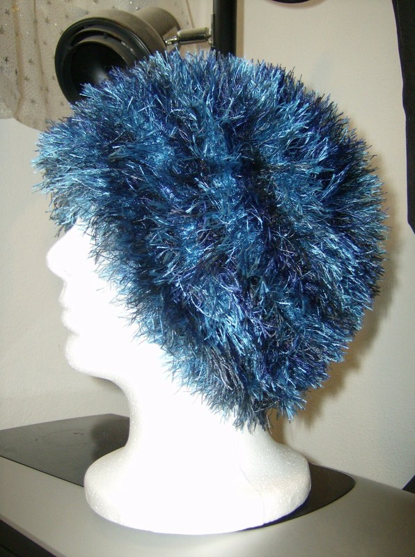 Chemo Fun Fur Hat Hairy Cap Soft feeling blue striped