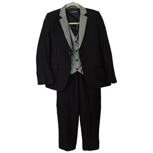 Akademiks Boys 3 piece Suit Size 12 Black Gray Jacket Vest Pants - Picture 3 of 22