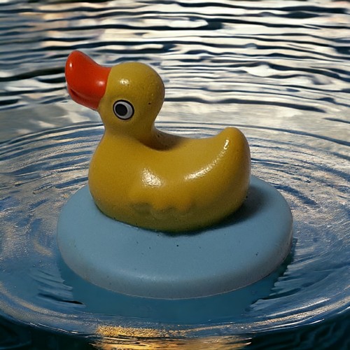Miniature Yellow Duck in a Pond Plastic Toy 1.5"x1.4" Spring (tiny paint chip) - Picture 3 of 10