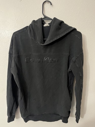 Calvin Klein Logo Cotton Hoodie Relaxed Fit Mens Size Small Black - Picture 1 of 6
