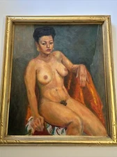 Antique Painting Woman Frame Pretty Female Model Large Hispanic Black Oil