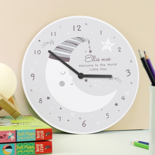 Personalised Moon Wooden Nursery Clock - Personalised Gift - Picture 2 of 5