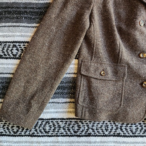 Vtg LL Bean S Wool Silk Blend Equestrian Blazer Jacket Tweed Brown Herringbone - Picture 4 of 20