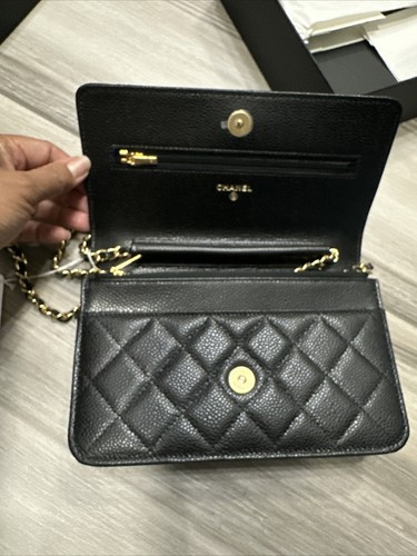 CHANEL Classic Wallet On Chain WOC Blac Cavier with GHD - Picture 3 of 8