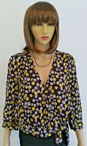 Madewell-Floral-V-Neck-Long-Bubble-Sleeve-Wrap-Top-Blouse-XS