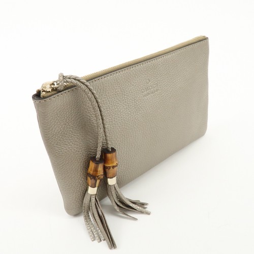 Authentic GUCCI Bamboo Leather Tassel Pouch Champaigne Beige 376854 Used F/S - Picture 10 of 19