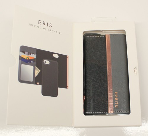 HABITU Eris Tri-Fold Wallet Magnetic Case Card Pockets iPhone 6 7 8 SE Black - Picture 2 of 6