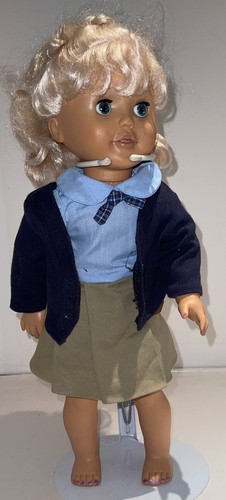 Vintage 1997 Meritus 18” Doll In School Girl Outfit Blonde Hair Blue Sleep Eyes - Picture 1 of 8