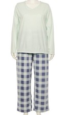 Sonoma Fleece Pajamas - V Neck Top - Mint  Blue  Gray Checks - 1X - NEW/TAG