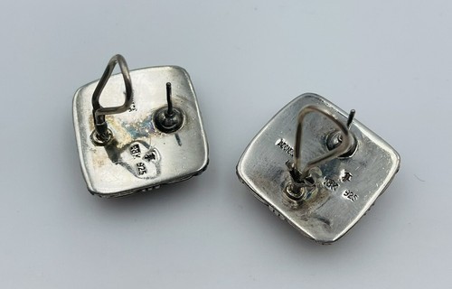 John Hardy Sterling Silver & 18k Yellow Gold Square Woven Omega Back Earrings - Picture 6 of 8