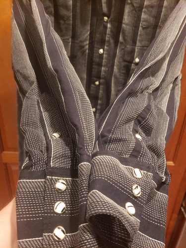 Vtg Brooks & Dunn Panhandle Slim Pearl Snap Shirt Striped Cowboy Country Large - Picture 6 of 11