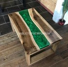 Rectangle Green Epoxy Dining Table Live Edge Handmade Work River Furniture Decor