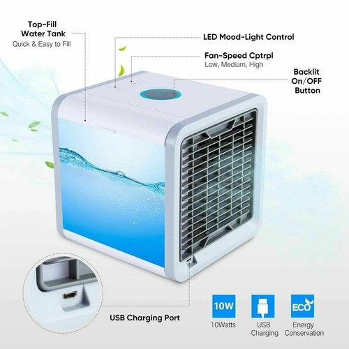 Portable Mini Air Cooler Fan Conditioner Humidifier Purifier USB Room Cooling UK - Picture 5 of 9