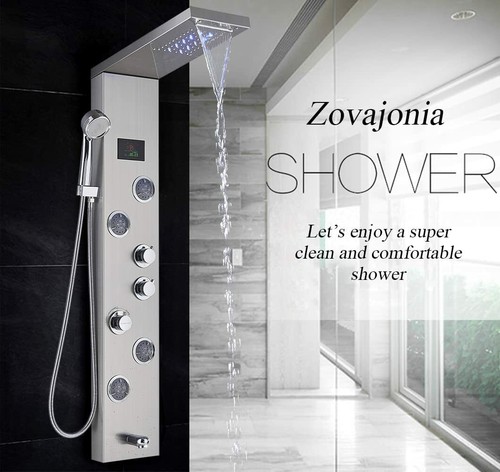 LED Shower Panel Tower Rain&Waterfall Shower Head Massage Full Body System Jets - Picture 3 of 7