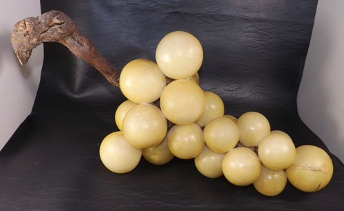 Huge Vtg 50s Translucent Italian Alabaster Stone Marble Grapes on Driftwood MCM - Picture 2 of 11