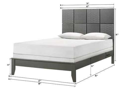 Beautiful Gray Finish Wooden Square Panel King Bed 3pc Bedroom Furniture Set - Picture 7 of 9