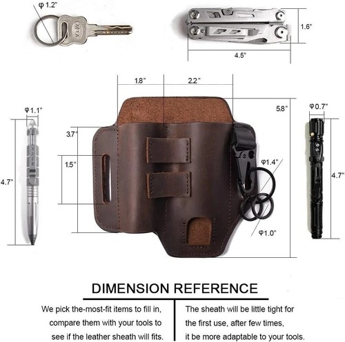 Funda multiherramienta de cuero EDC para cinturón, bolsa de cinturón de cuero para trabajo y marrón - Imagen 3 de 5