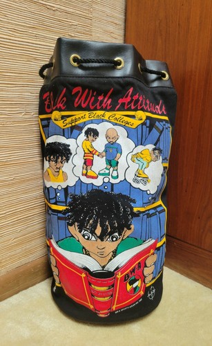 Vintage 1992 Black With Attitude Backpack Support Black Colleges Canvas Bag - Picture 3 of 8