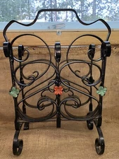 Wrought Iron Floral Scroll Magazine Rack 17 1/4”T X 12.5”W X 6.5”