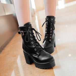 Damen Block Schnürer Biker Stiefeletten Plateau Reiterstiefel Motorrad  Gr.34-43 | eBay