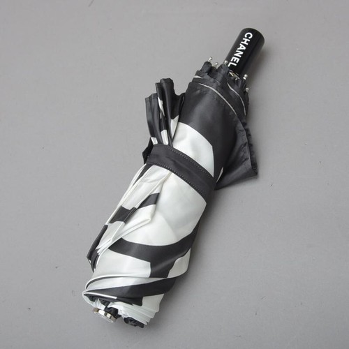 Chanel Umbrella Folding One-push open Black White Polyester Camellia Pattern - Picture 6 of 10