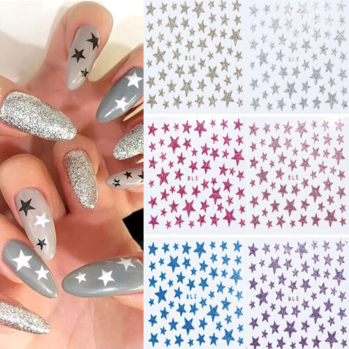 Nail Stickers Glitter Shiny Star Nail Slider Manicure DIY 3D Nail Art Decorati ♢ - Picture 3 of 22
