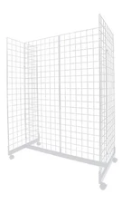 Gondola Unit Panel Stand Display Rack Grid White Base Casters 48" L x 66" H x 24