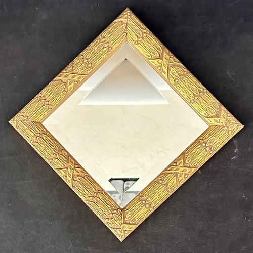 Ornate Square Gold Wooden Framed Wall Beveled Mirror Diamond Square Shaped