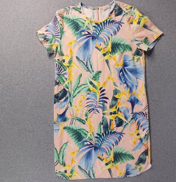 Country Road Dress Womens 10 Pink Tropical Print Mini Shift Coastal Party Resort