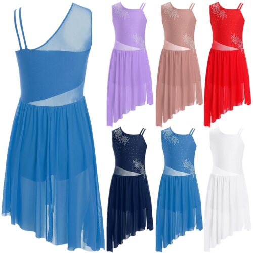 Kids Girls Dresses Asymmetrical Dress Photo Props Leotard Dance Unitard Modern - Picture 4 of 49