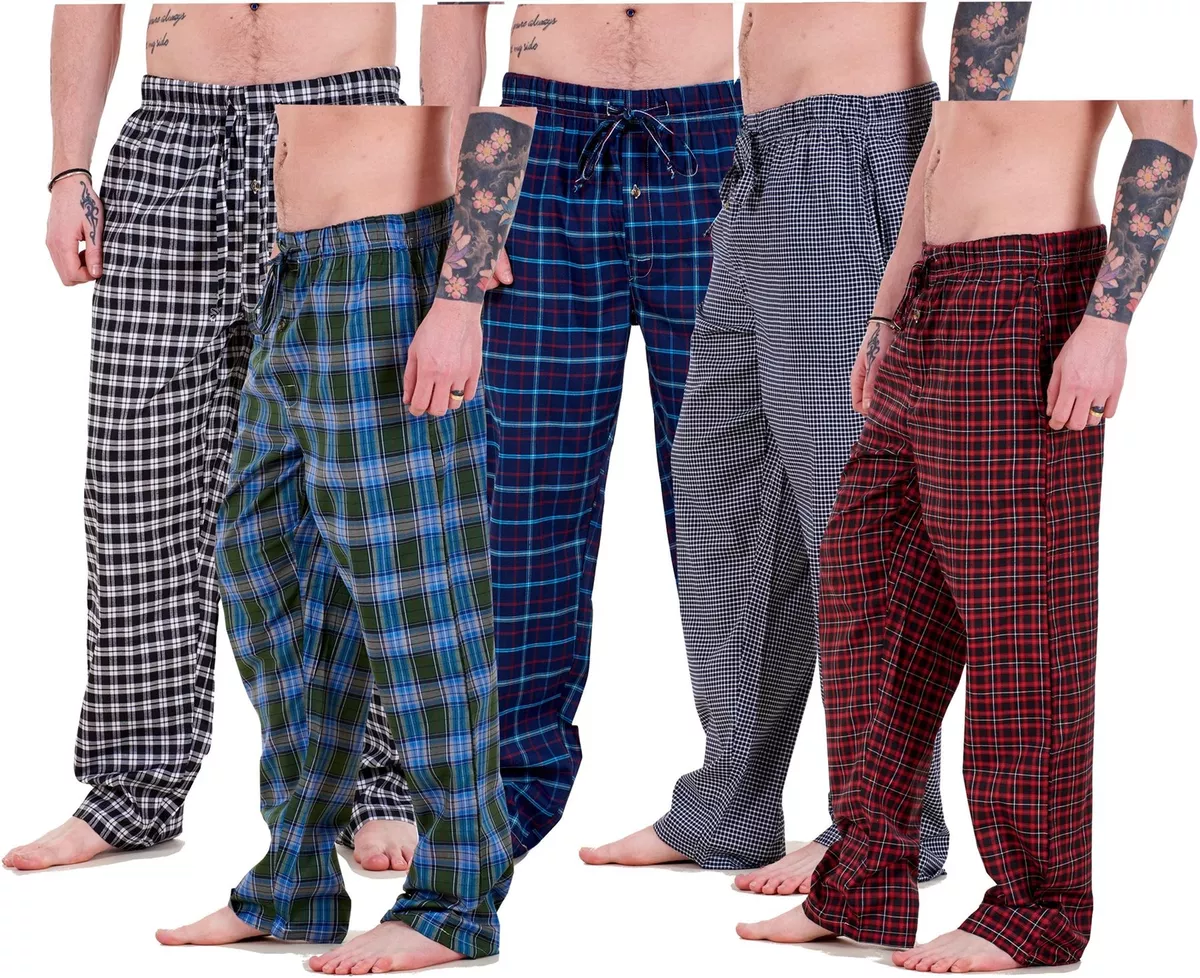 New Mens Pyjama Bottoms Rich Cotton Woven Check Lounge Pants Nightwear M to  5XL