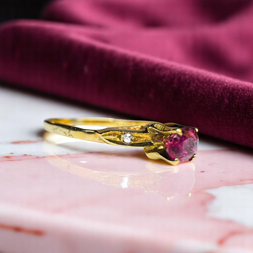 ANTIQUE- 14K Gold -Natural Burmese Ruby & Diamond Ring -Size 5.5 Edwardian -1.3g - Picture 3 of 24