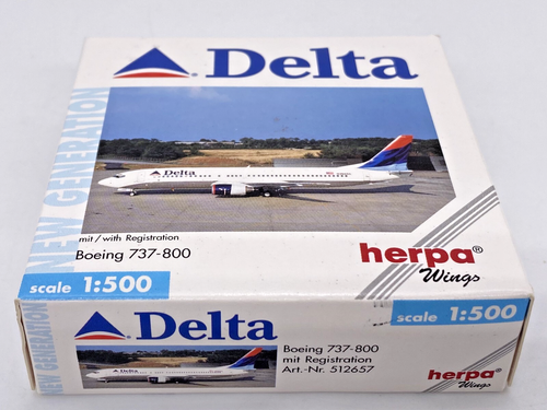 Herpa Wings 512657 - Delta Boeing 737-800 - 1:500 Scale Diecast Model NOB - Picture 4 of 12