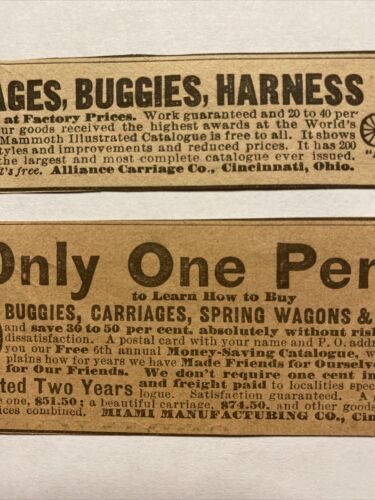 (2) Carruajes Buggies Vagones 1895 Anuncios impresos Publicidad Cincinnati OH P6f - Imagen 3 de 11