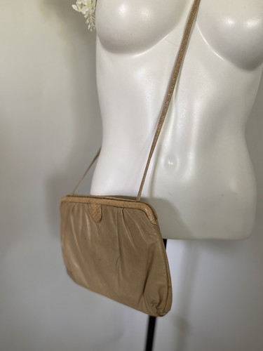 Vintage Tan Morris Moskowitz Leather Reptile Convertible Clutch Crossbody Bag - Picture 5 of 12