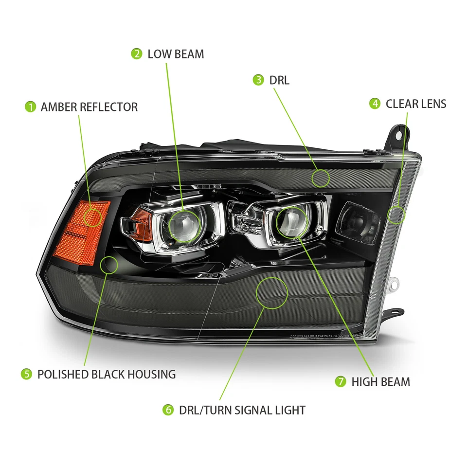 [2019 Style] w/ LED DRL Smoke Black Projector Headlights For 2009-2018 Dodge Ram - Image 4 of 4