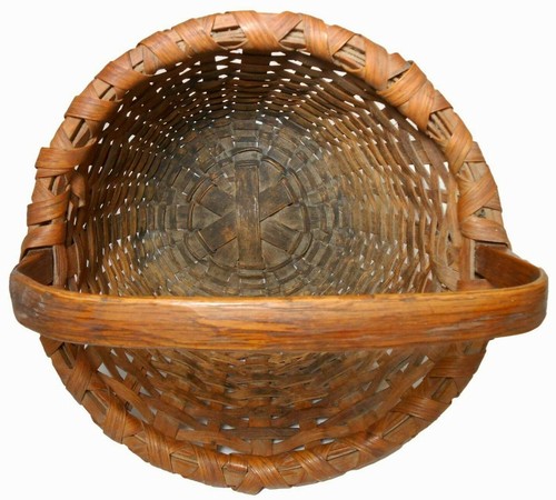 RARE 19TH C AMERICAN FOLK ART N ENGLAND PRMTV SPLINT BLK ASH HNDLD GTHRNG BASKET - Picture 3 of 12