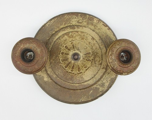 Antique Distressed Brass 2 Light Pan Flush Mount - Picture 2 of 10