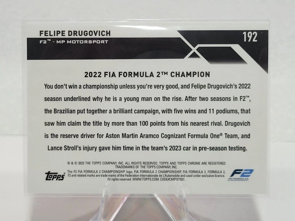 2023 Topps Chrome Formula 1 F1 Felipe Drugovich Gold Refractor /50 #192 - Image 2 of 2